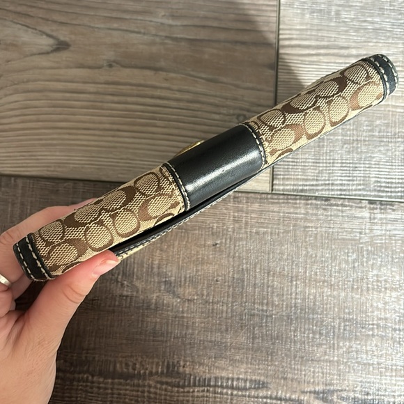 Coach Signature C Brown Canvas Leather Trim Credit Card Bifold Long Wallet - Picture 5 of 10